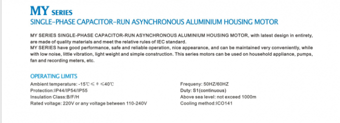 50Hz 0,55KW 0,75HP 1440rpm Einphasekondensator-Startlauf Asynchroner Induktionsmotor 220V/230V Wechselstrom Spannung 60Hz Frequenz Nennleistung 5