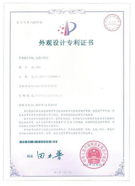 CHINA Fuan Zhongzhi Pump Co., Ltd. zertifizierungen